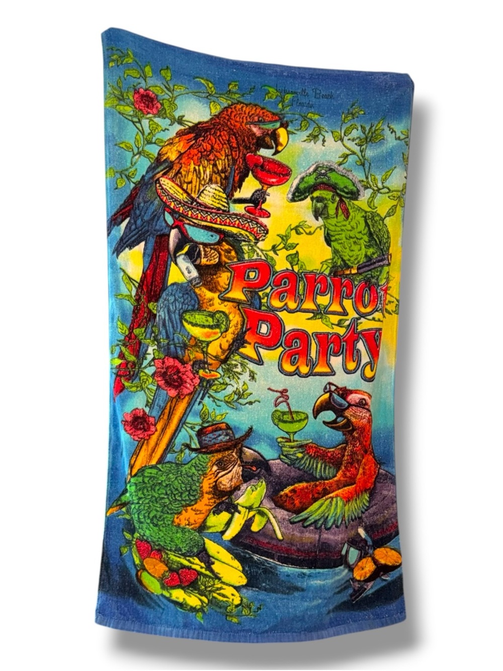 Parrot Party Tropical Beach Towel - Multicolor Blue